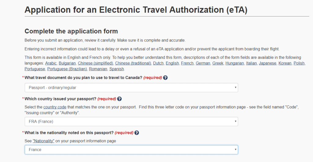 Autorização Eletrônica de viagem para o Canadá